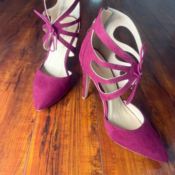 🍷 JustFab “Cosima” Burgundy Lace-Up Stiletto Heels – Size 9 ✨ Worn Twice - Picture 3 of 8